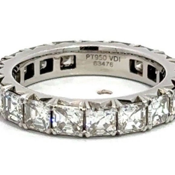 Auth.✅ 3.80 ctw Assher Cut Platinum Diamond Eternity Band Size 4✨ - Picture 10 of 12